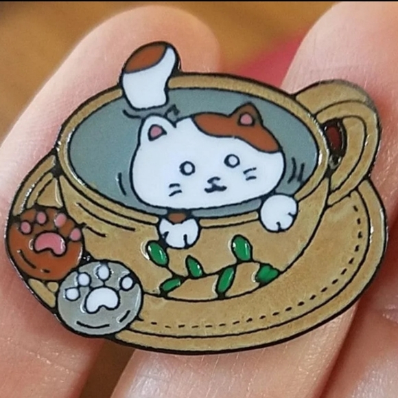 Jewelry - *2 for $13* Tea Time Kitty Cat Tea Cup Pin